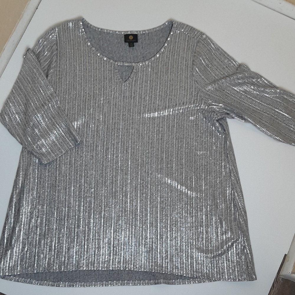 JM Collection Silver Textured Knit Top